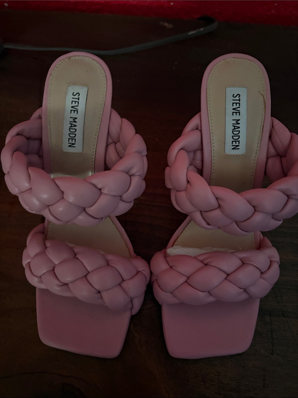 Steve Madden Pink Braided Double-Strap Heeled Sandals